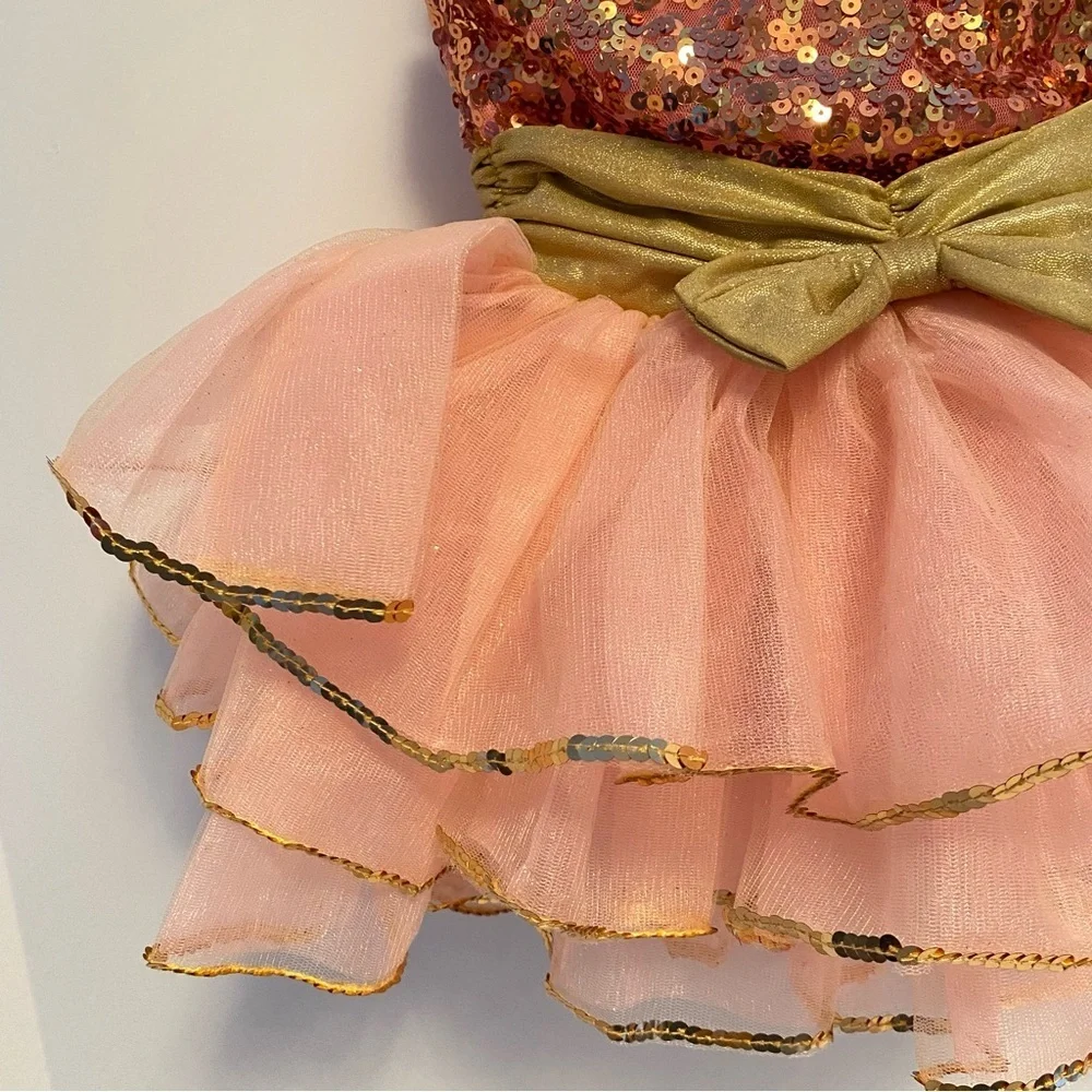 Revolution This Magic Moment Sequin Tulle Coral Gold Dance Costume Size SC